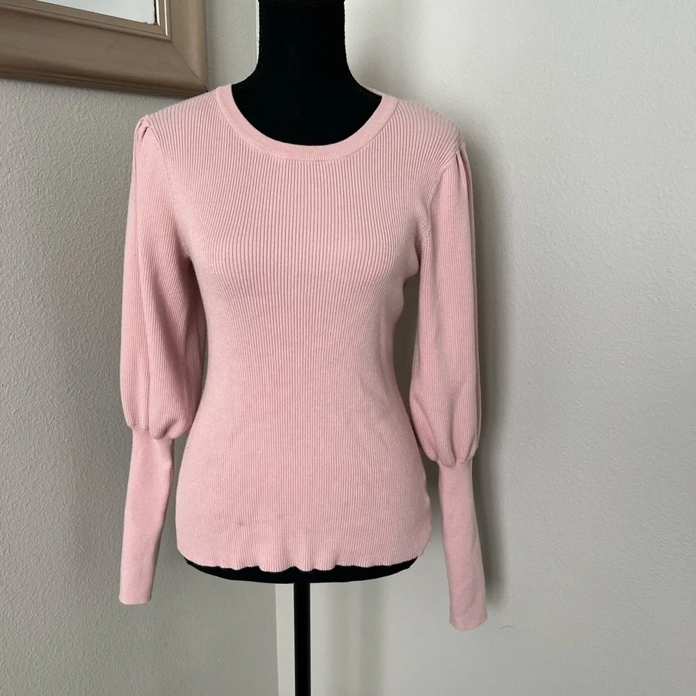 Milly Ribbed Puff Balloon Sleeve Sweater Blush Pink Top - Picture 3 of 7